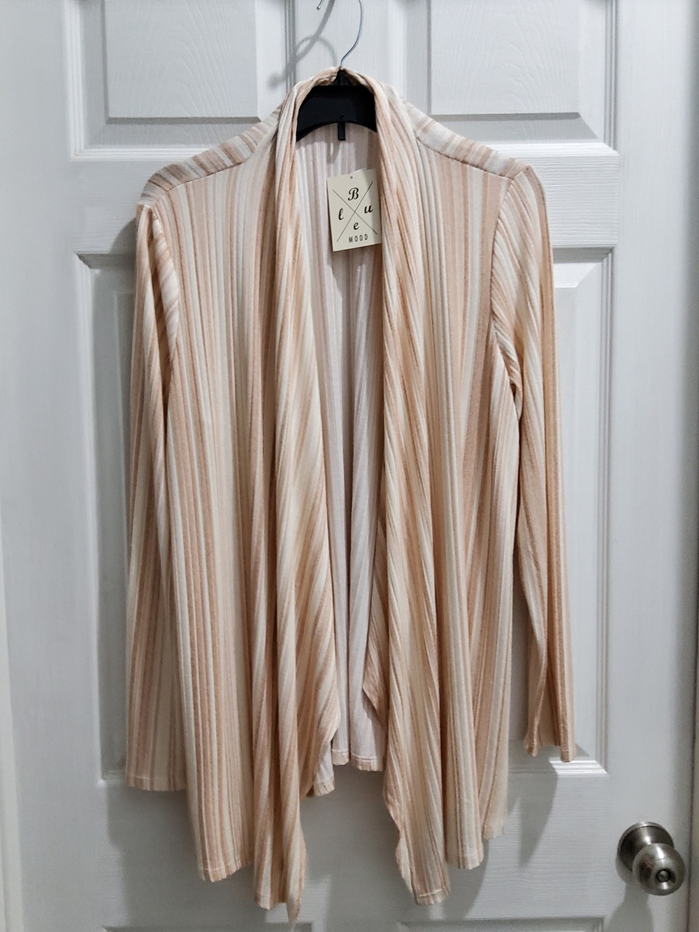 Striped Open Front Cardigan in Cream & Tan